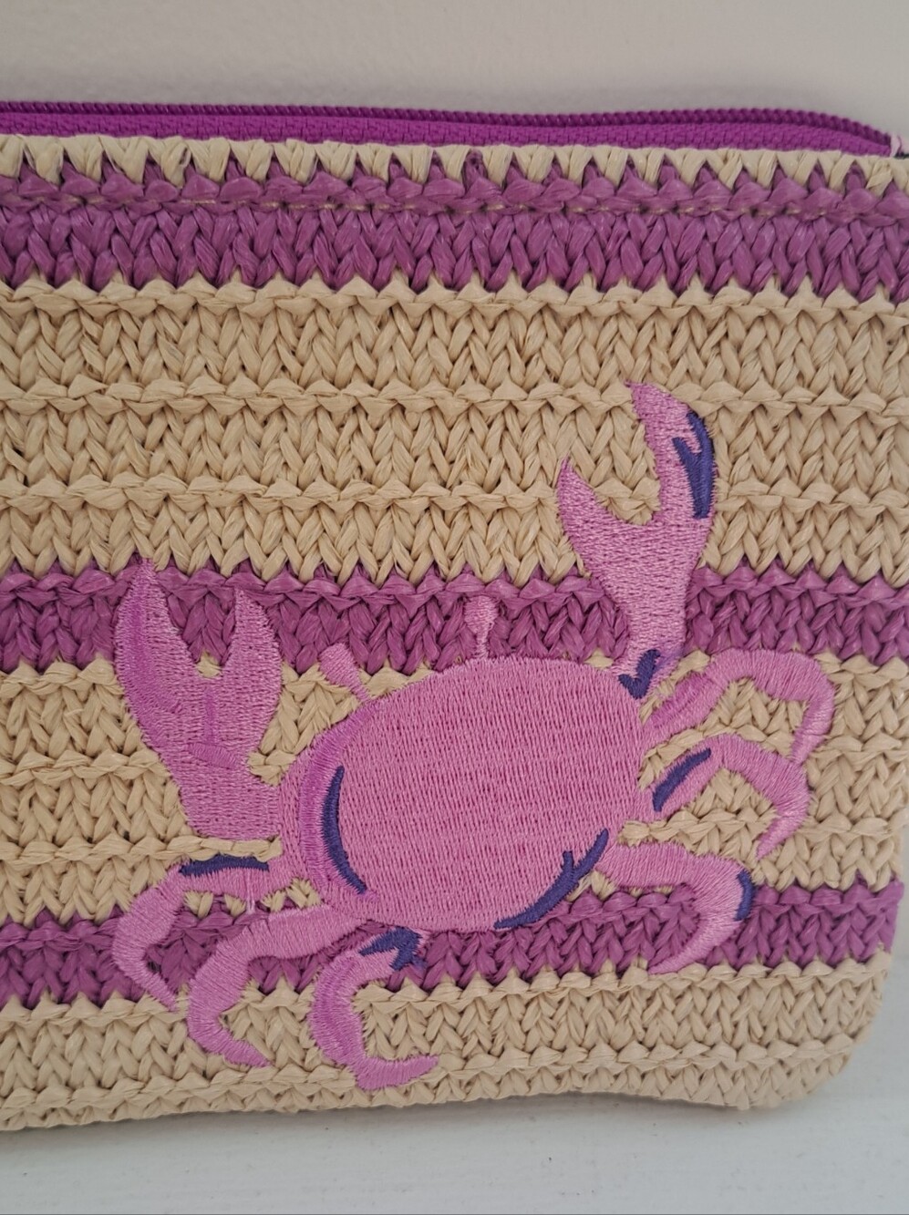 NWOT Vera Bradley Straw Clutch With Embroidered Crab Coastal Beach Ocean Mermaid - Picture 3 of 5